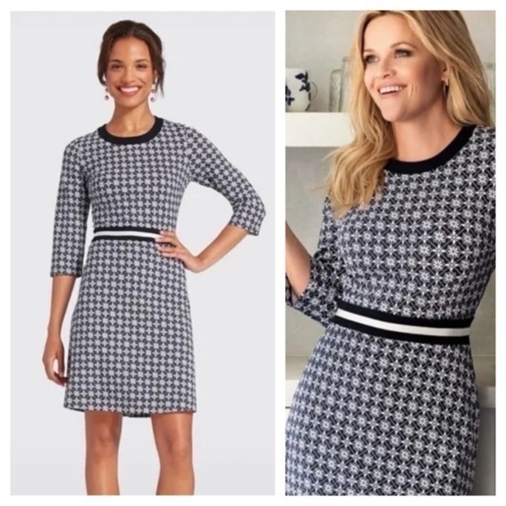 Draper James Navy Blue White Floral Honeycomb Dress XS